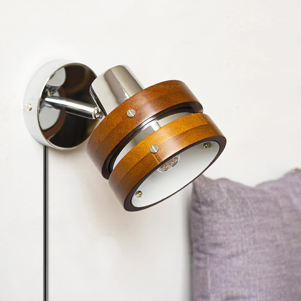 Hingewood Chrome Walnut Plug-In Wall Lamp