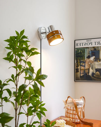 Hingewood Chrome Walnut Plug-In Wall Lamp