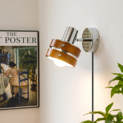 Hingewood Chrome Walnut Plug-In Wall Lamp