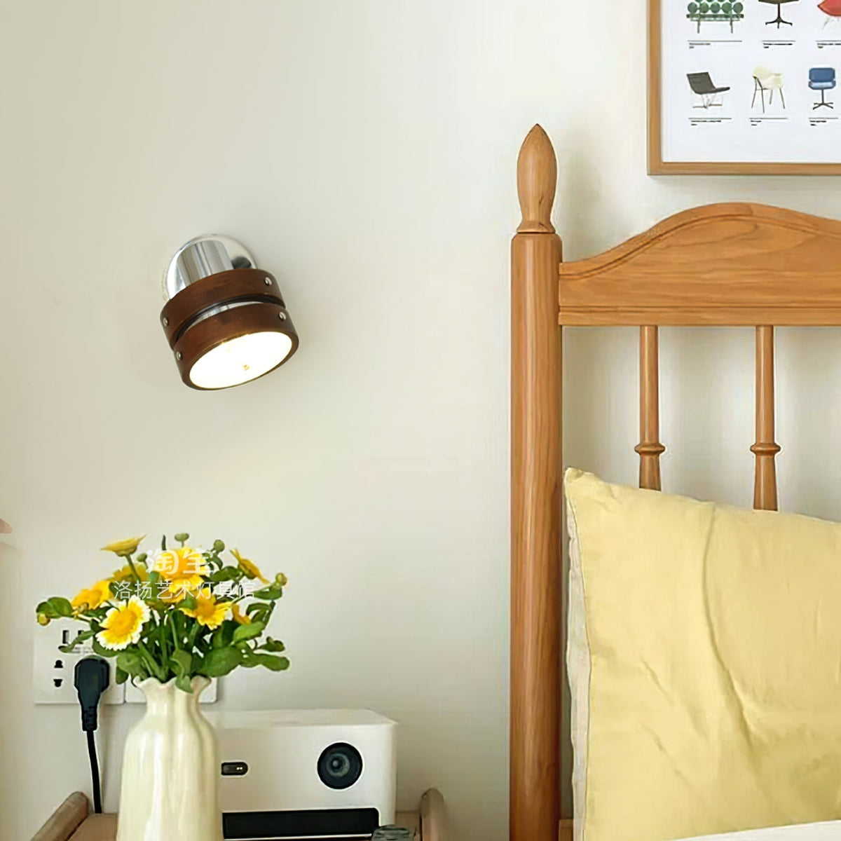 Hingewood Chrome Walnut Plug-In Wall Lamp