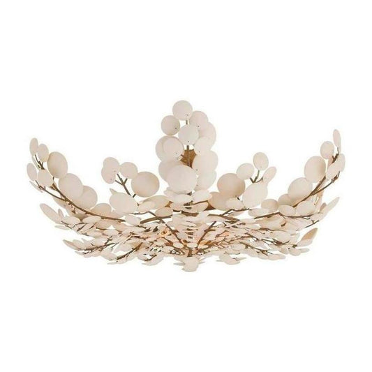 Ivory Coconut Foliage Antique Brass Flush Mount
