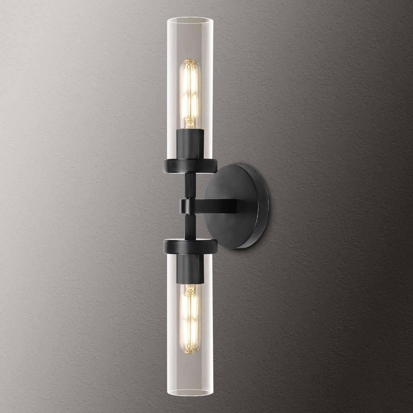 Knurled Copper Crystal Glass Wall Light / Black Copper Short / LED Warm Light