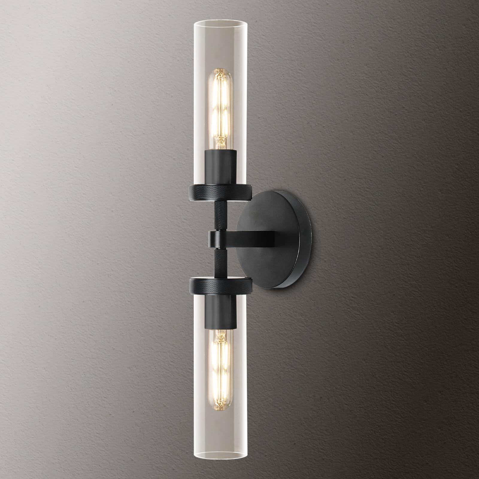 Knurled Copper Crystal Glass Wall Light / Black Copper Short / LED Warm Light