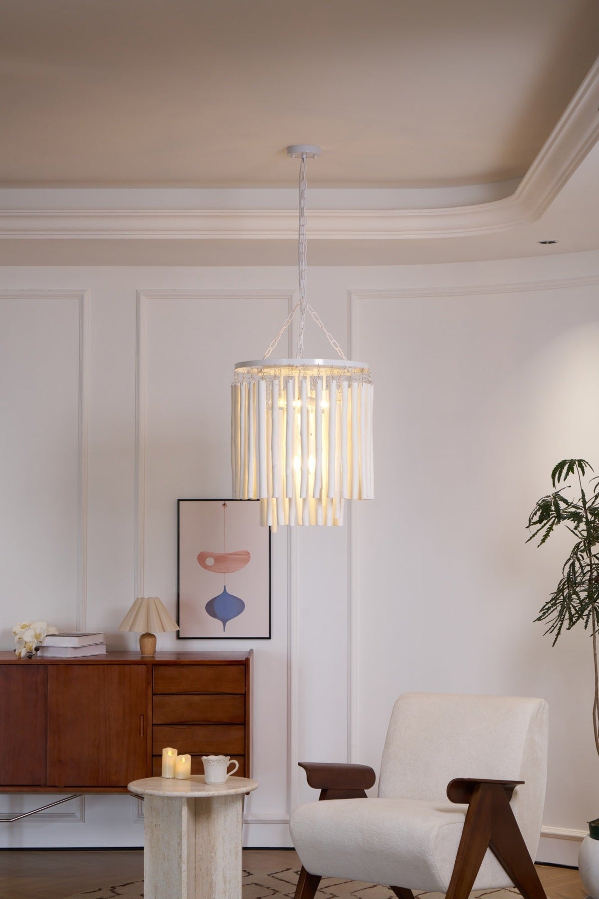 Layerwood Black White Multi-Light Chandelier