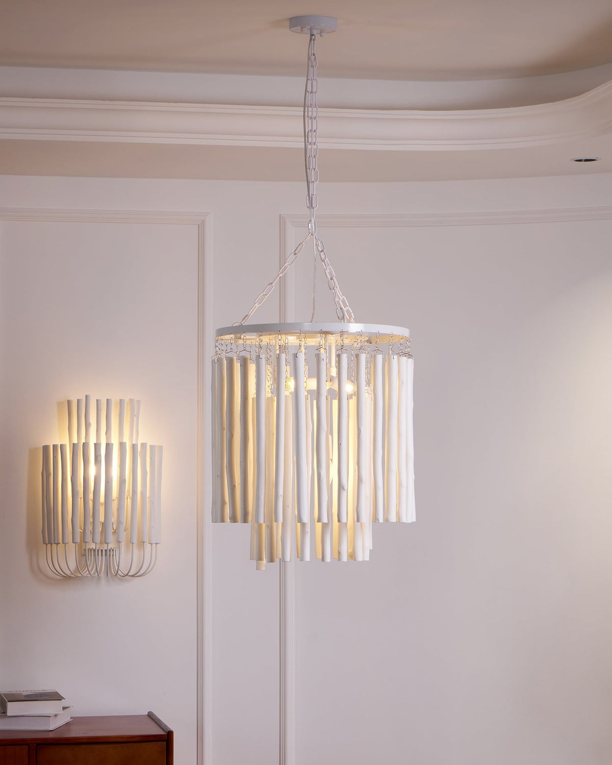Layerwood Black White Multi-Light Chandelier