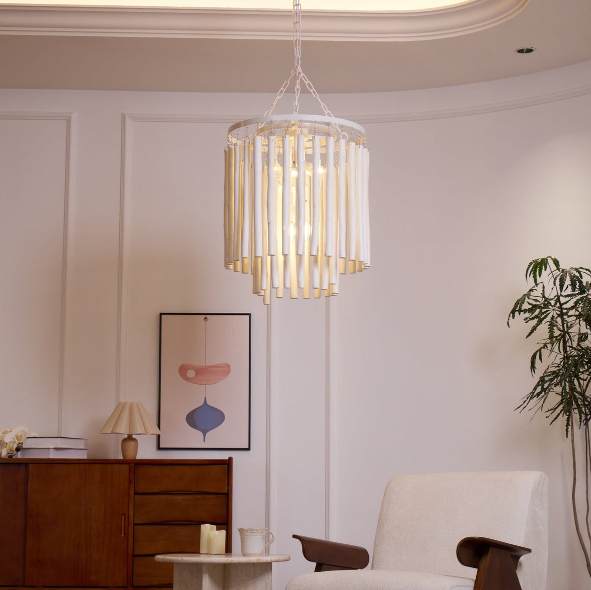 Layerwood Black White Multi-Light Chandelier