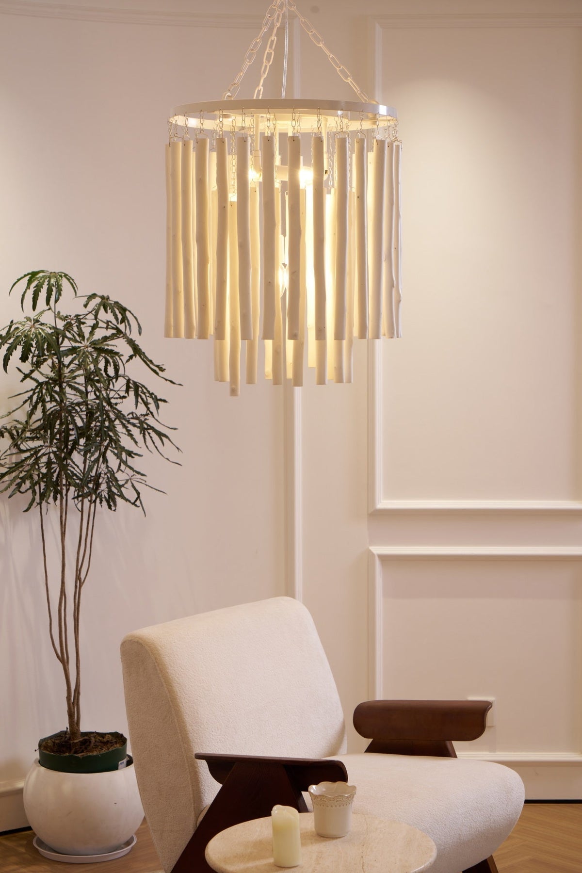 Layerwood Black White Multi-Light Chandelier