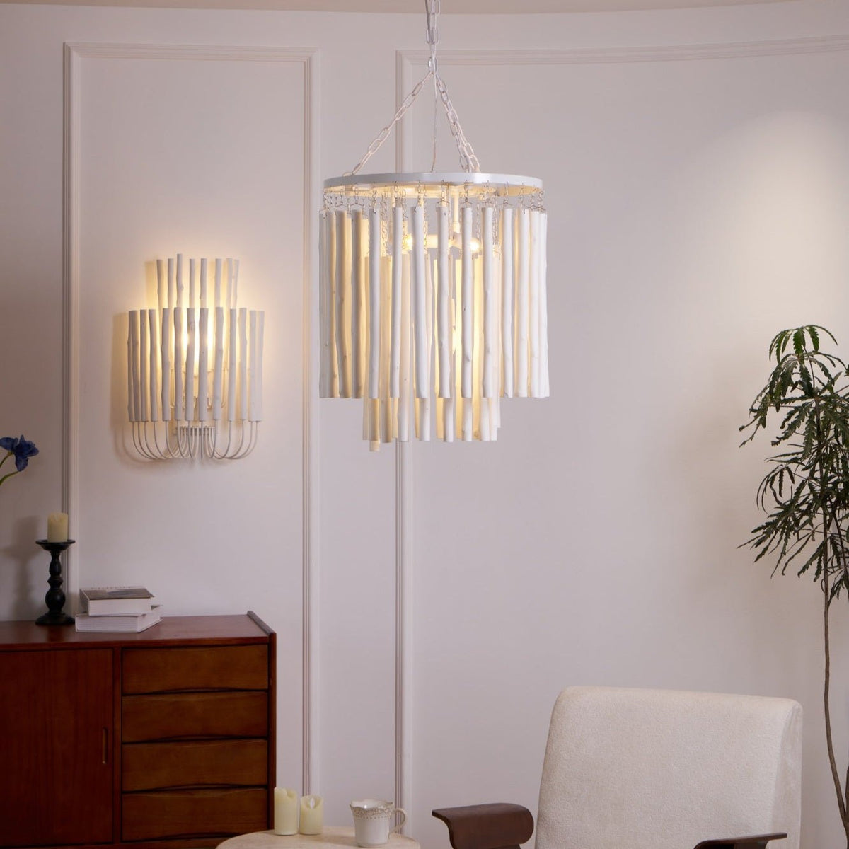 Layerwood Black White Multi-Light Chandelier