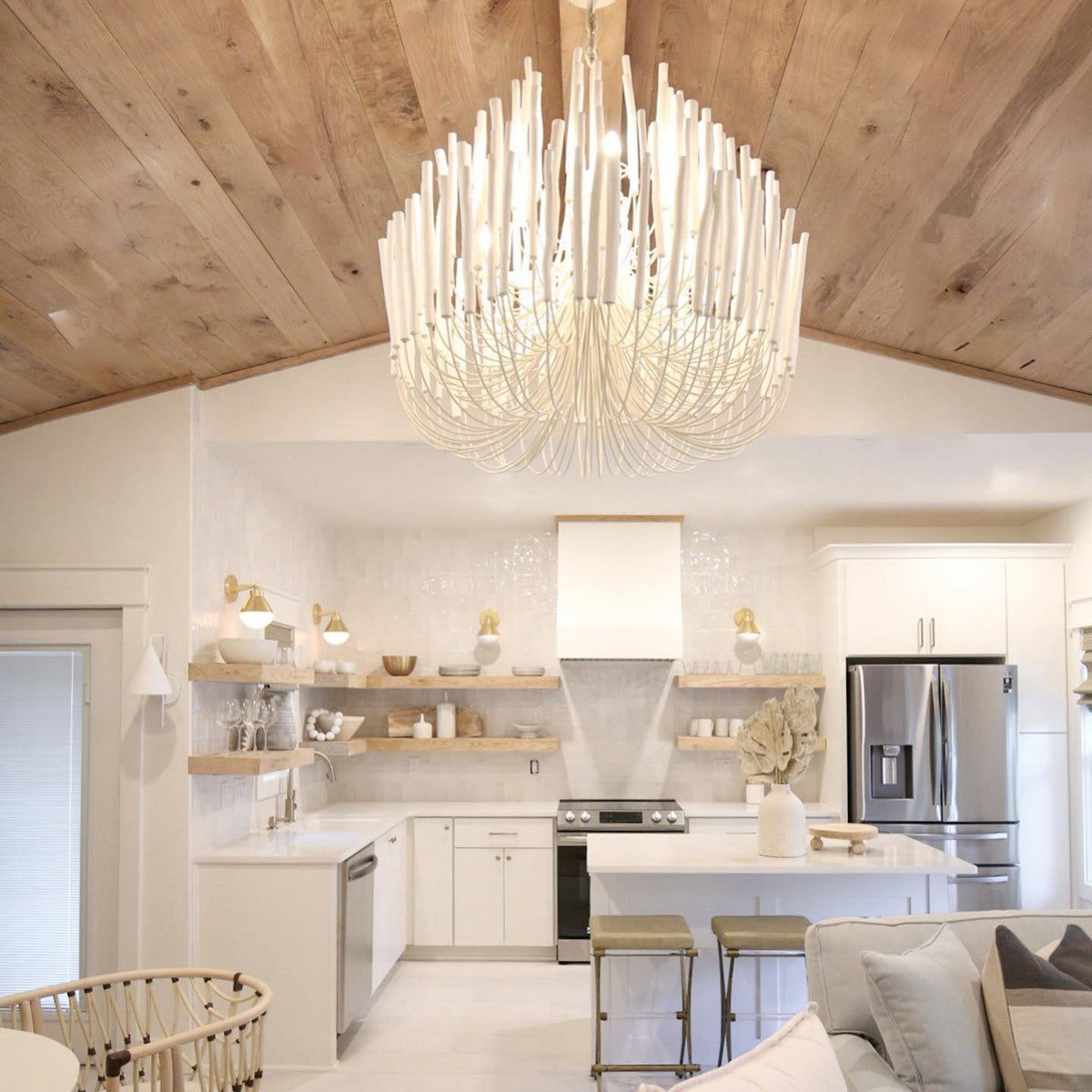 Layerwood Black White Multi-Light Chandelier