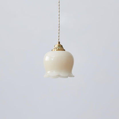 Valley flower Pendant Lamp ∅ 5.5″ x H 5.9″/ Dia 14cm x H 15cm / Brass & Beige Pendant light