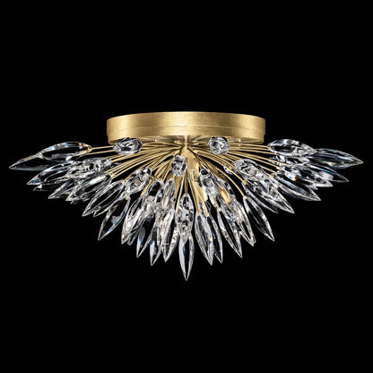 Lily Cluster Gold Silver Crystal Flush Mount
