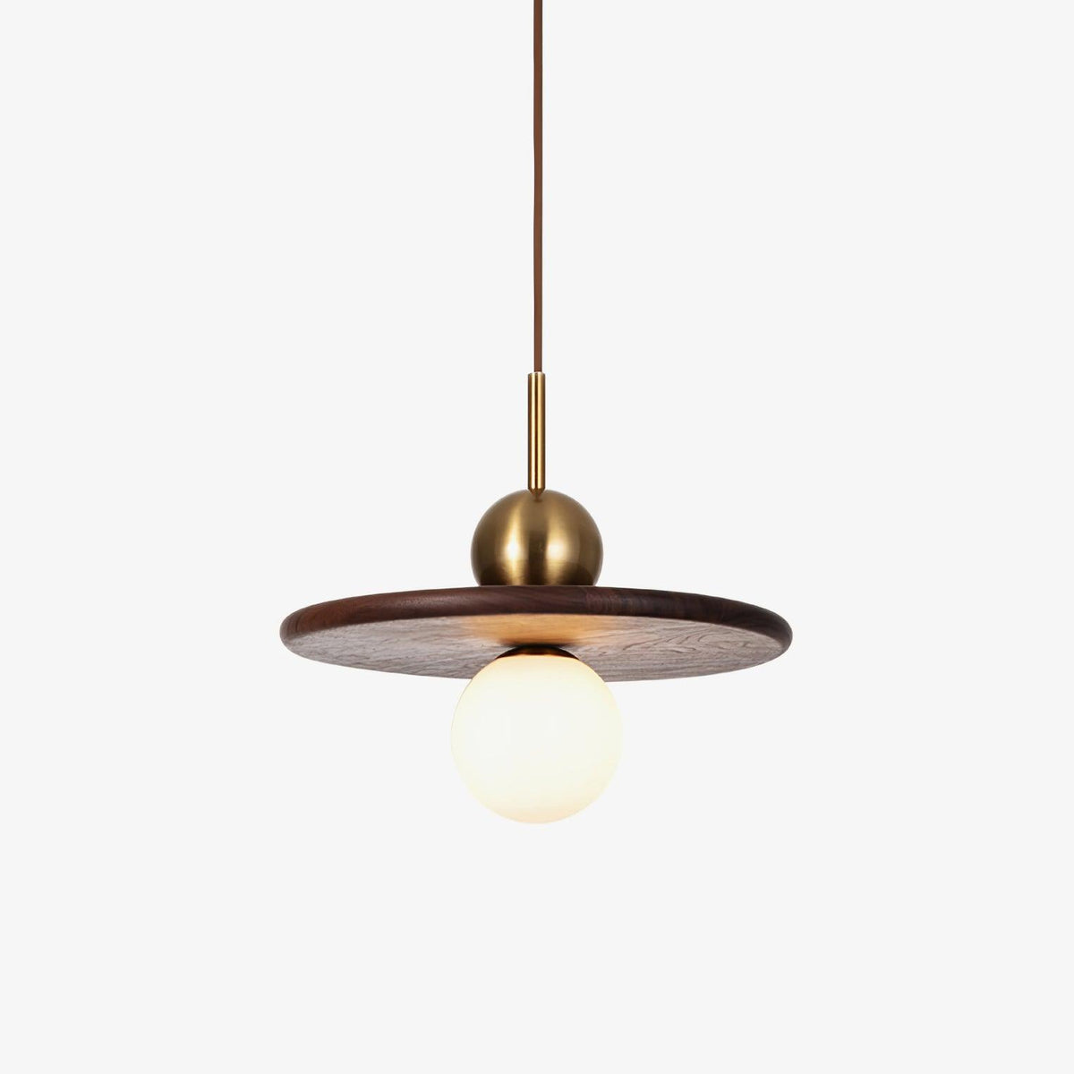 Flying Saucer Walnut Pendant Lamp ∅ 11.8″ x H 5.9″ / Dia 30cm x H 15cm / Brass & Walnut Pendant light