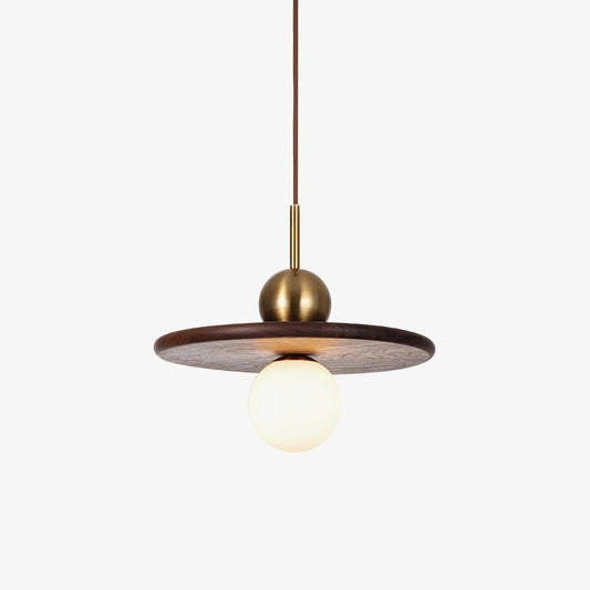 Flying Saucer Walnut Pendant Lamp ∅ 11.8″ x H 5.9″ / Dia 30cm x H 15cm / Brass & Walnut Pendant light