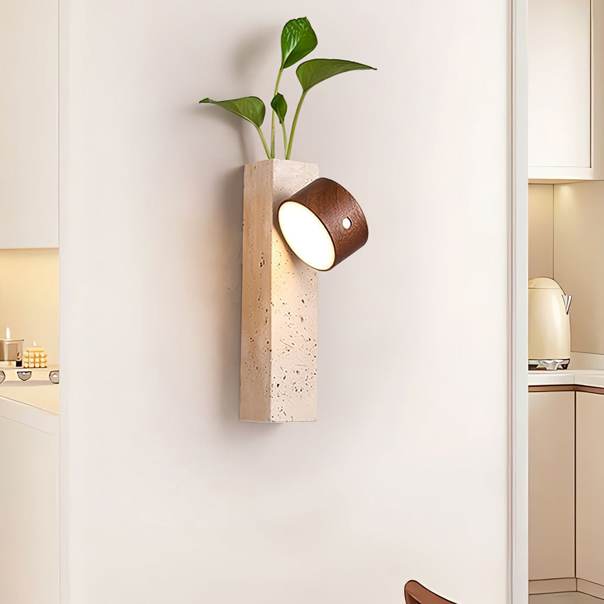 Magnetree Walnut Travertine Rechargeable Wall Light