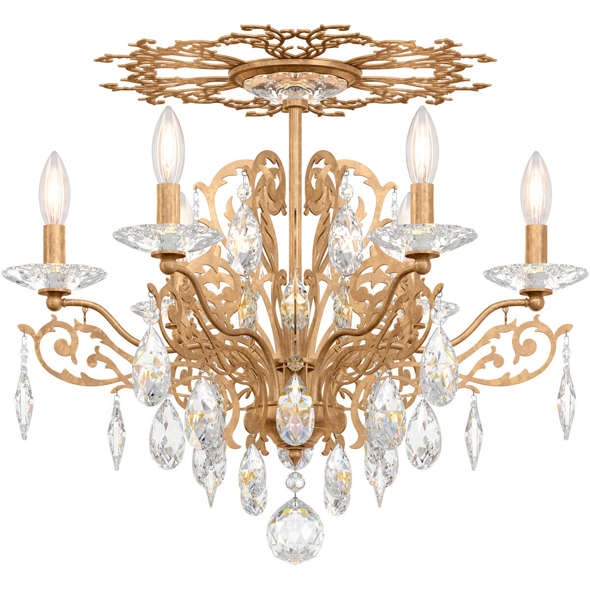 Masquerade Branch Heirloom Gold Crystal Ceiling Light