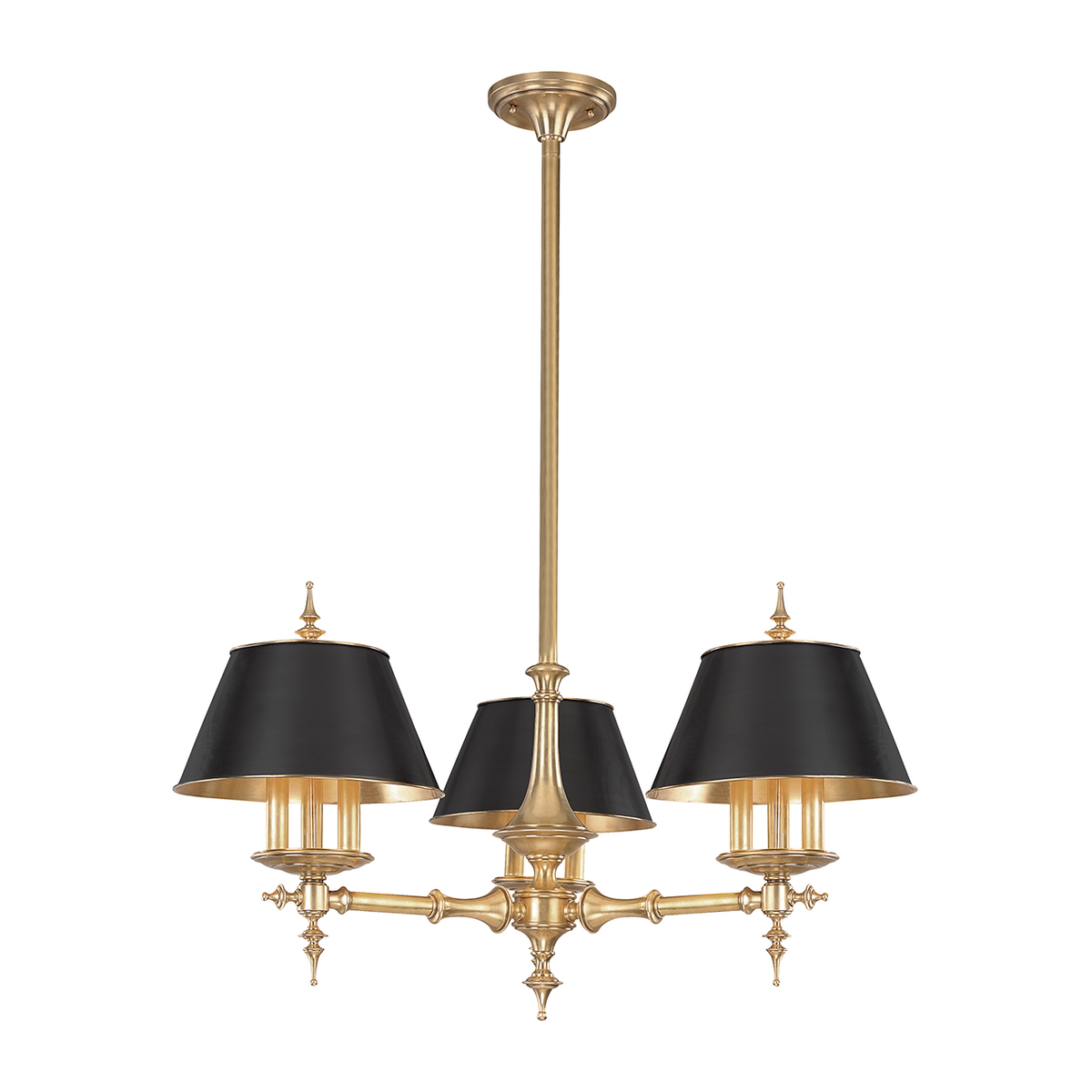 Matte Black Shade Aged Brass Chandelier
