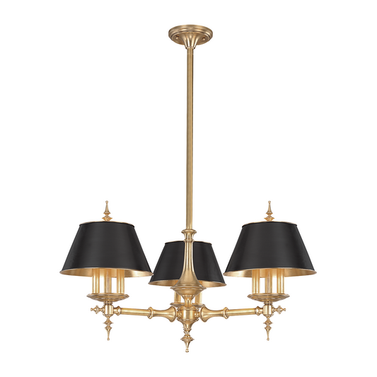 Matte Black Shade Aged Brass Chandelier