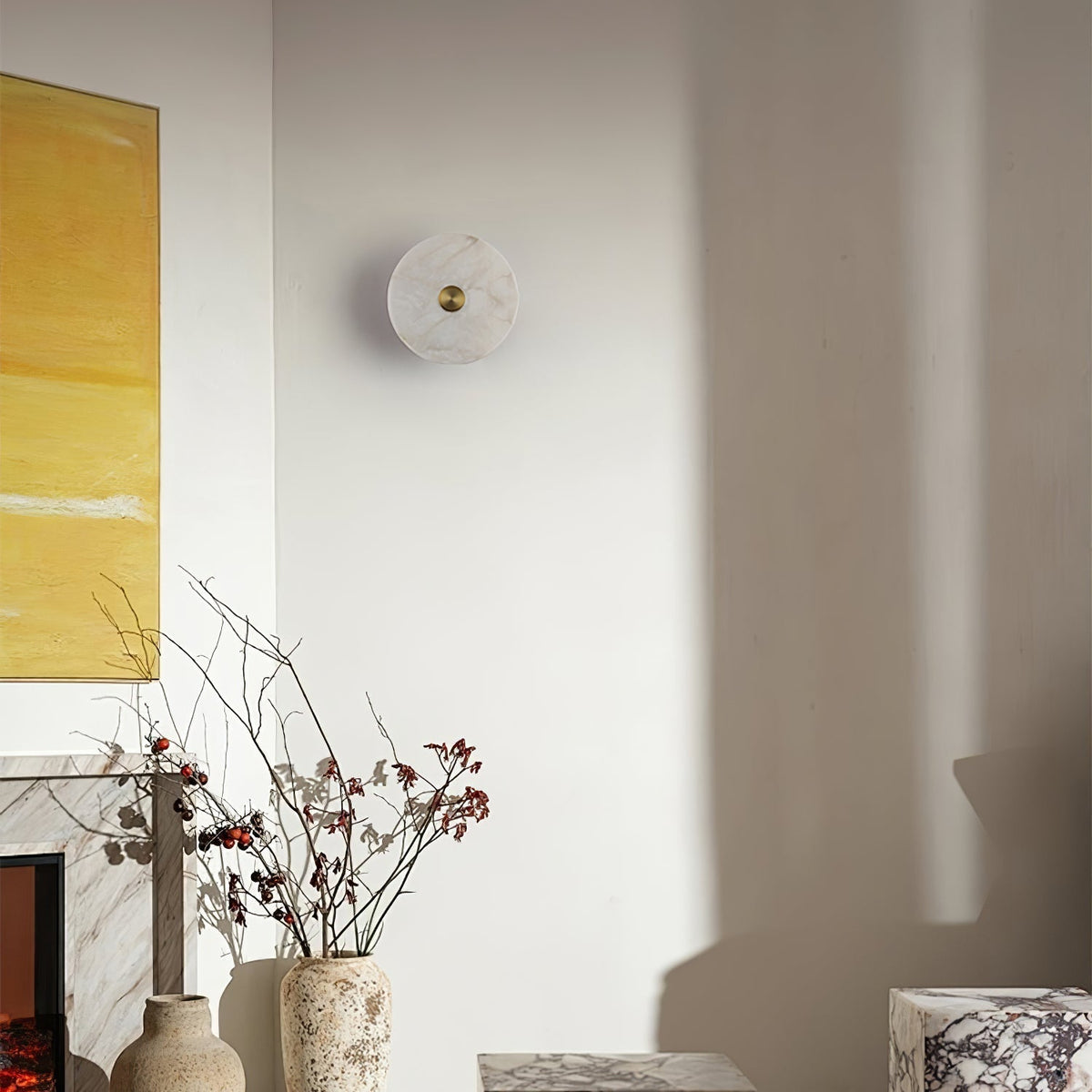 Medallion Brass Alabaster LED Wall Light