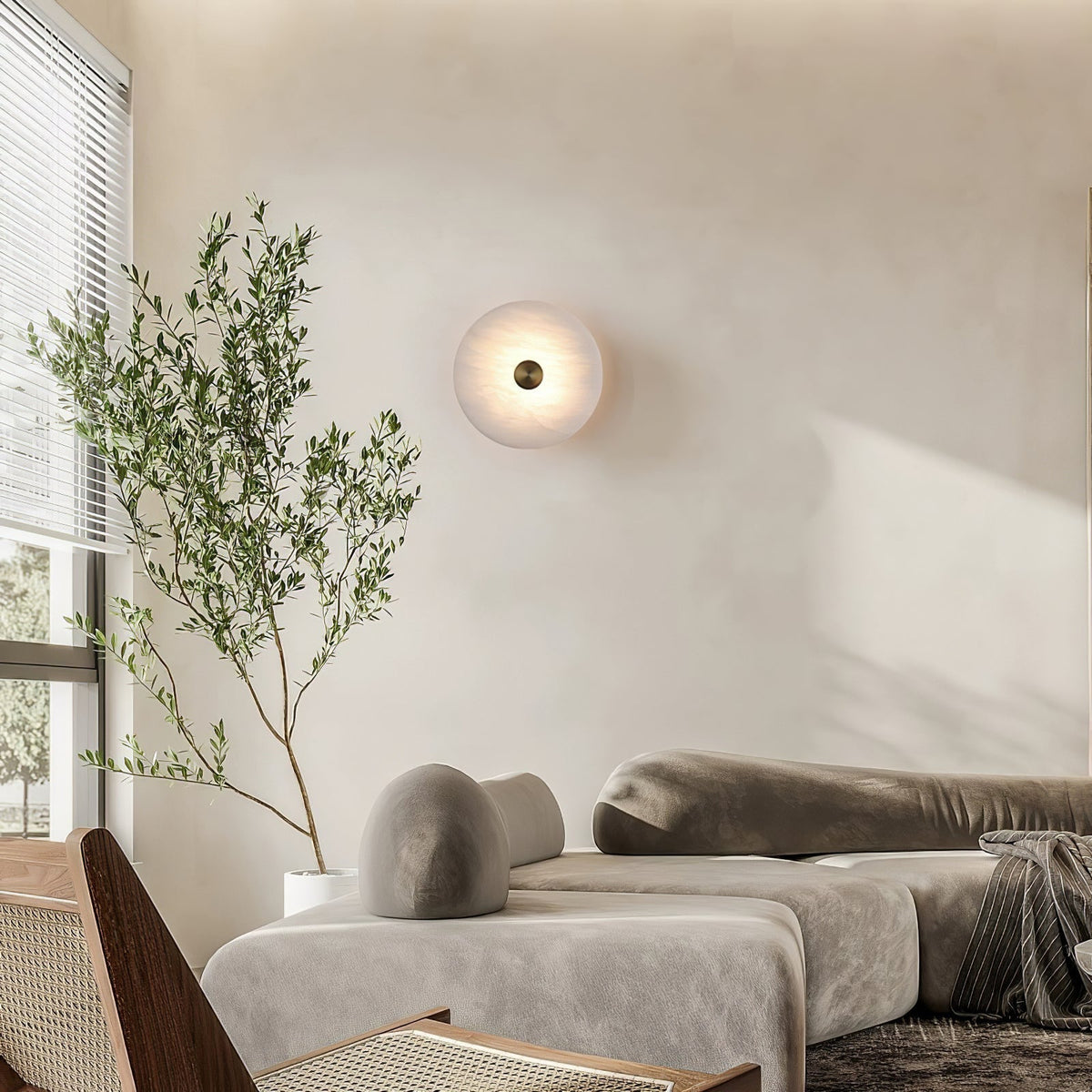 Medallion Brass Alabaster LED Wall Light