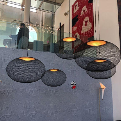 Mesh Shell Black White LED Multi-Light Pendant