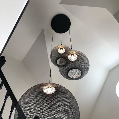 Mesh Shell Black White LED Multi-Light Pendant