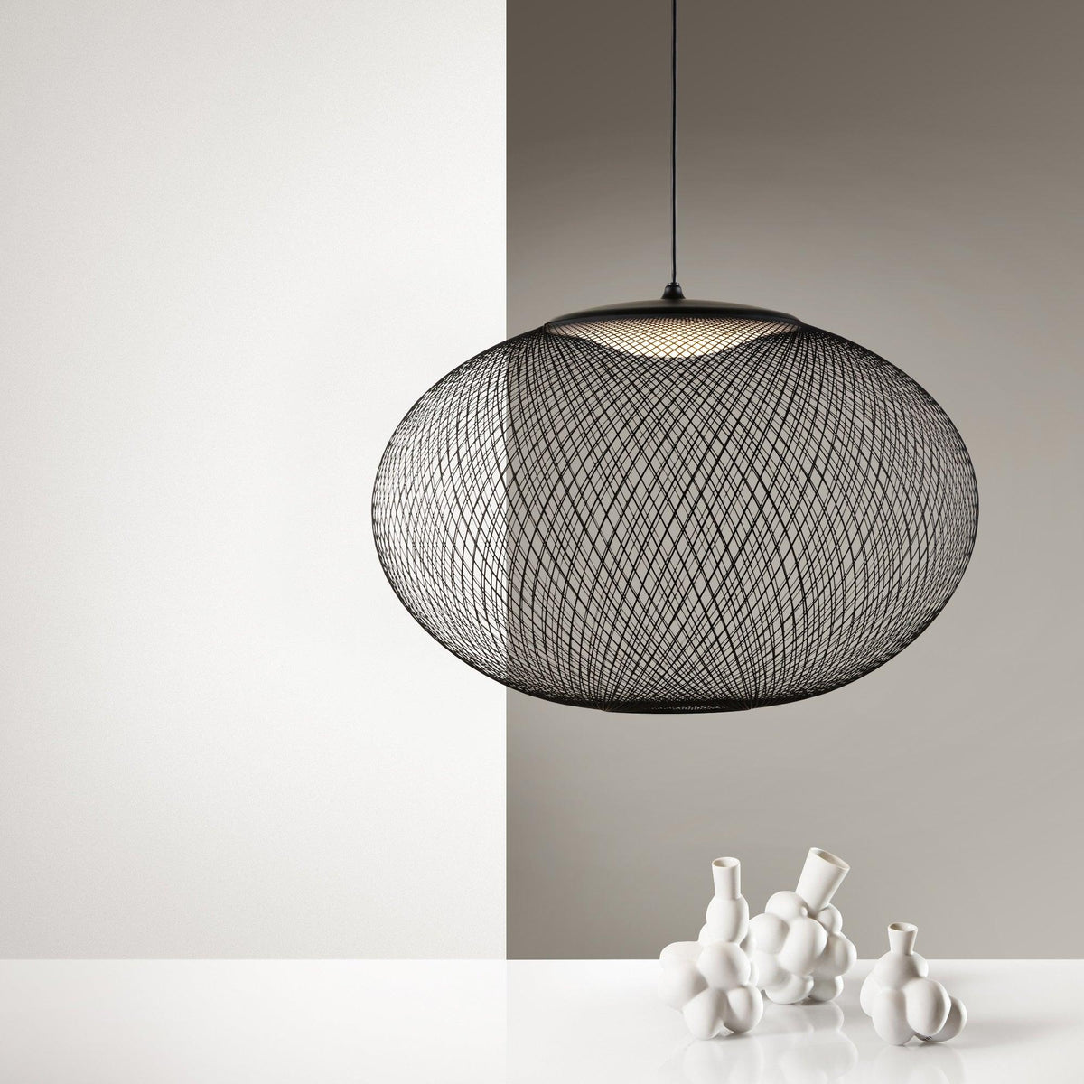 Mesh Shell Black White LED Multi-Light Pendant