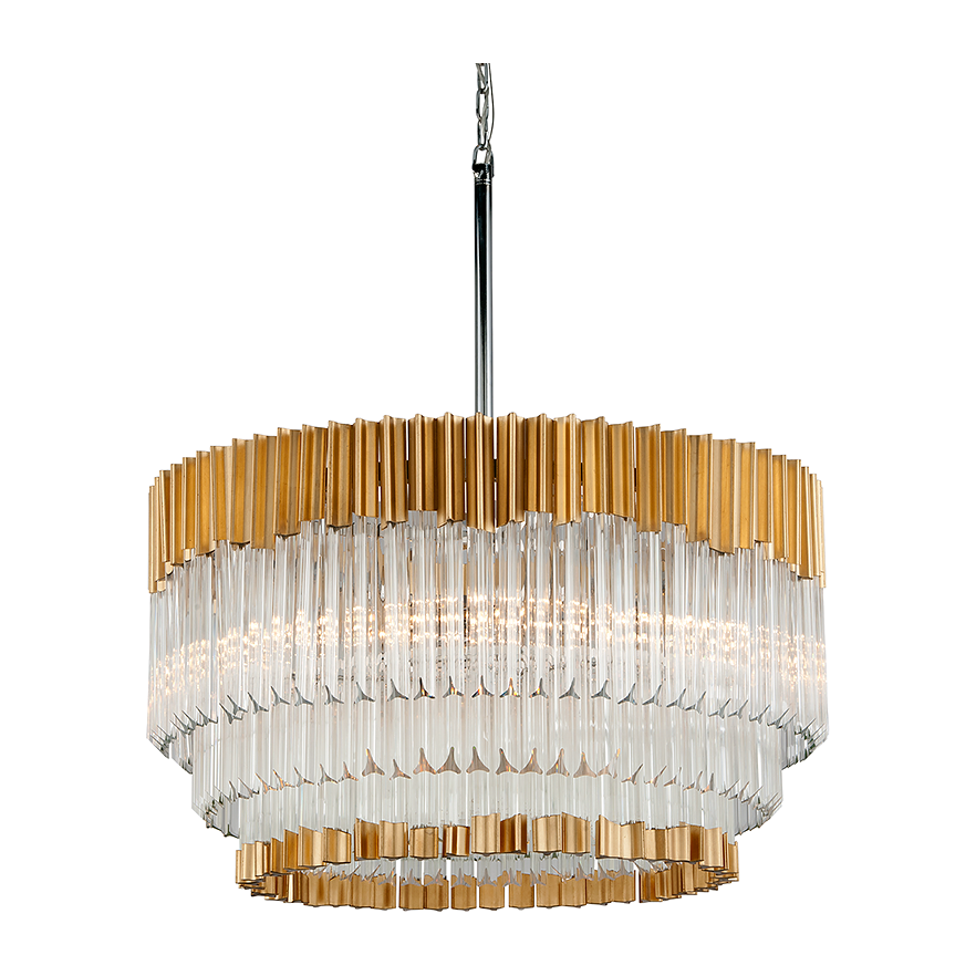 Metallic Gold Leaf Stainless Eight-Light Chandelier