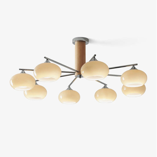 Midcentury Pod Wood Chrome Multi-Light Chandelier