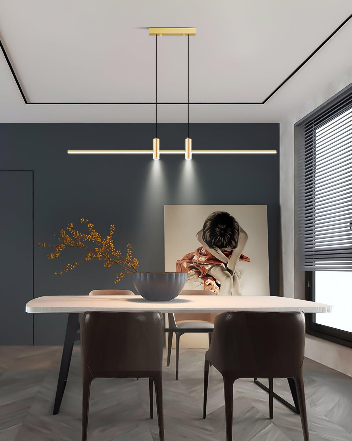 Minimal Rail Black Gold LED Linear Pendant