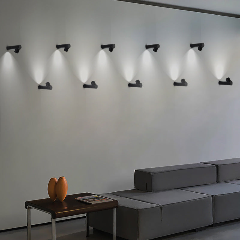 Modern Bamboo-Style Bedside Wall Light / Large Black / Neutral Light