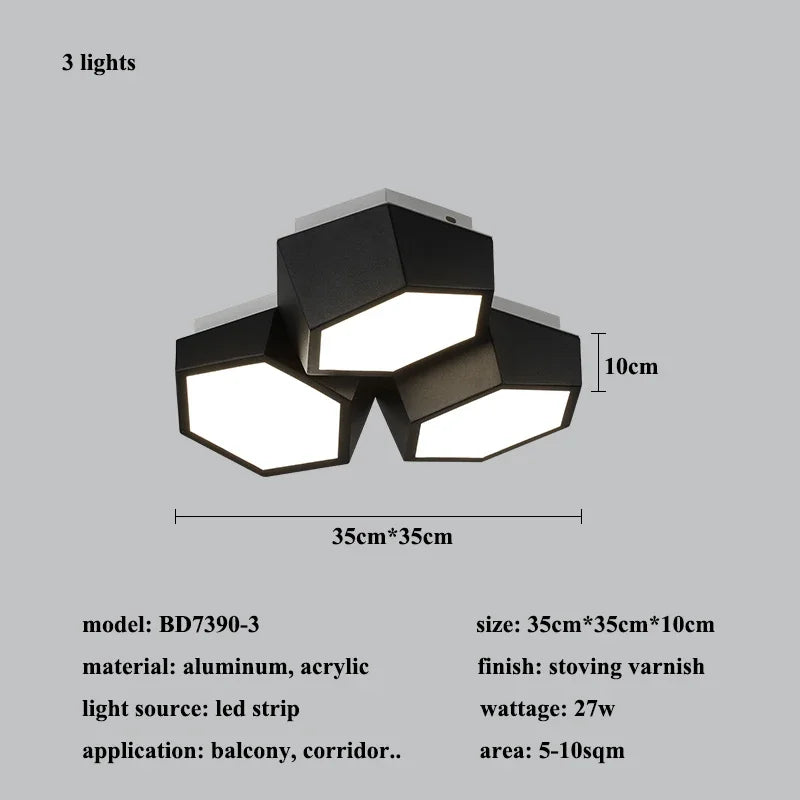 Modern LED Acrylic Ceiling Light / Neutral Light / Black / 7 Heads