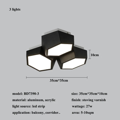 Modern LED Acrylic Ceiling Light / Neutral Light / Black / 7 Heads