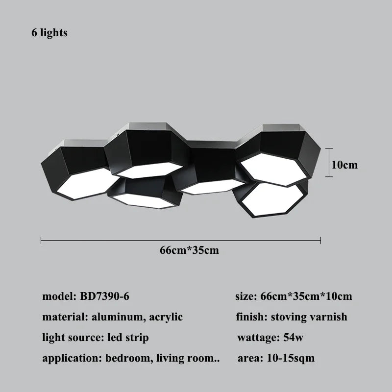 Modern LED Acrylic Ceiling Light / Neutral Light / Black / 9 Heads