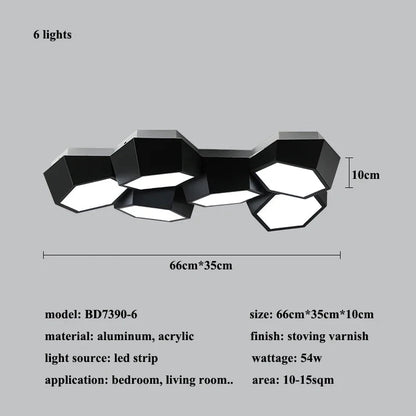 Modern LED Acrylic Ceiling Light / Neutral Light / Black / 9 Heads