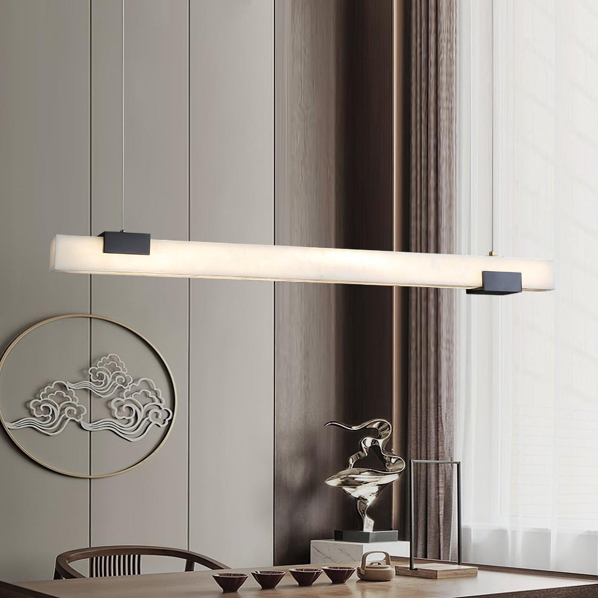 Monoplane Brass Alabaster LED Linear Pendant