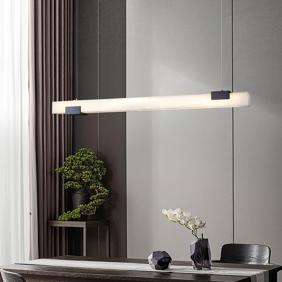Monoplane Brass Alabaster LED Linear Pendant