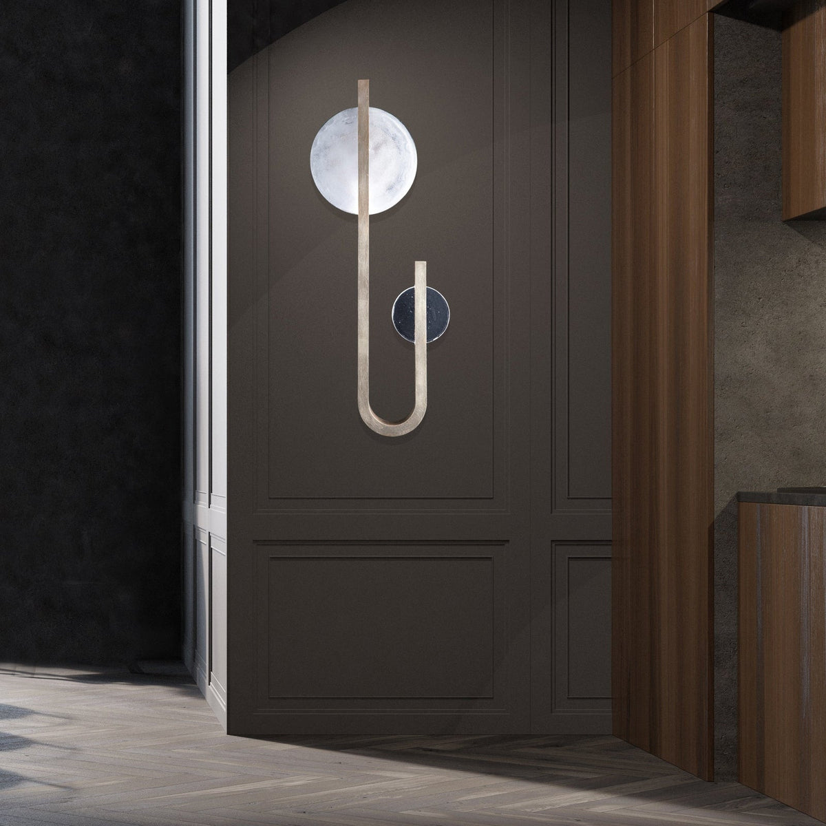 Moonphase Linear White Clear Glass Wall Sconce