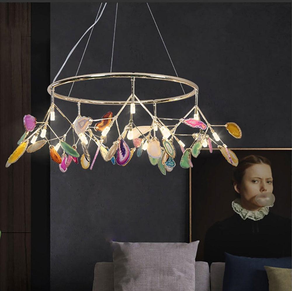 Mosaic Agate Gold Multi-Light Chandelier
