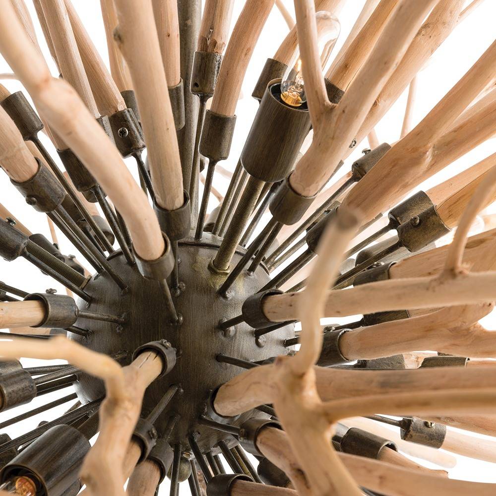 Natural Wood Branch Iron Starburst Chandelier