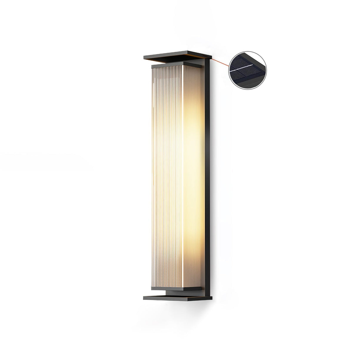Rectangular Box Solar Outdoor Wall Lamp L 6.3″ x W 4.7″ x H 27.6″ / L 16cm x W 12cm x H 70cm / Black / Warm Light