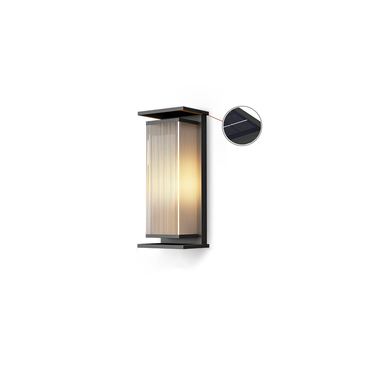 Rectangular Box Solar Outdoor Wall Lamp L 6.3″ x W 4.7″ x H 13.8″ / L 16cm x W 12cm x H 35cm / Black / Warm Light