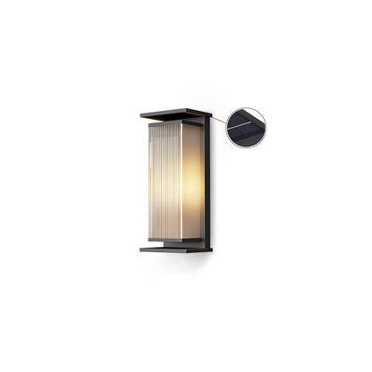 Rectangular Box Solar Outdoor Wall Lamp L 6.3″ x W 4.7″ x H 13.8″ / L 16cm x W 12cm x H 35cm / Black / Warm Light