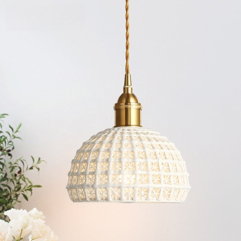 Nordic Brass and Ceramic Single Pendant Light / With 9W 3color Light / All Copper Single Head