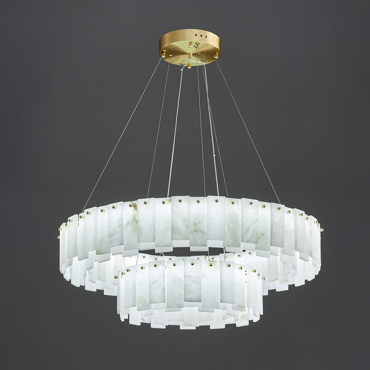 Oculus Brass Alabaster Tiered Chandelier