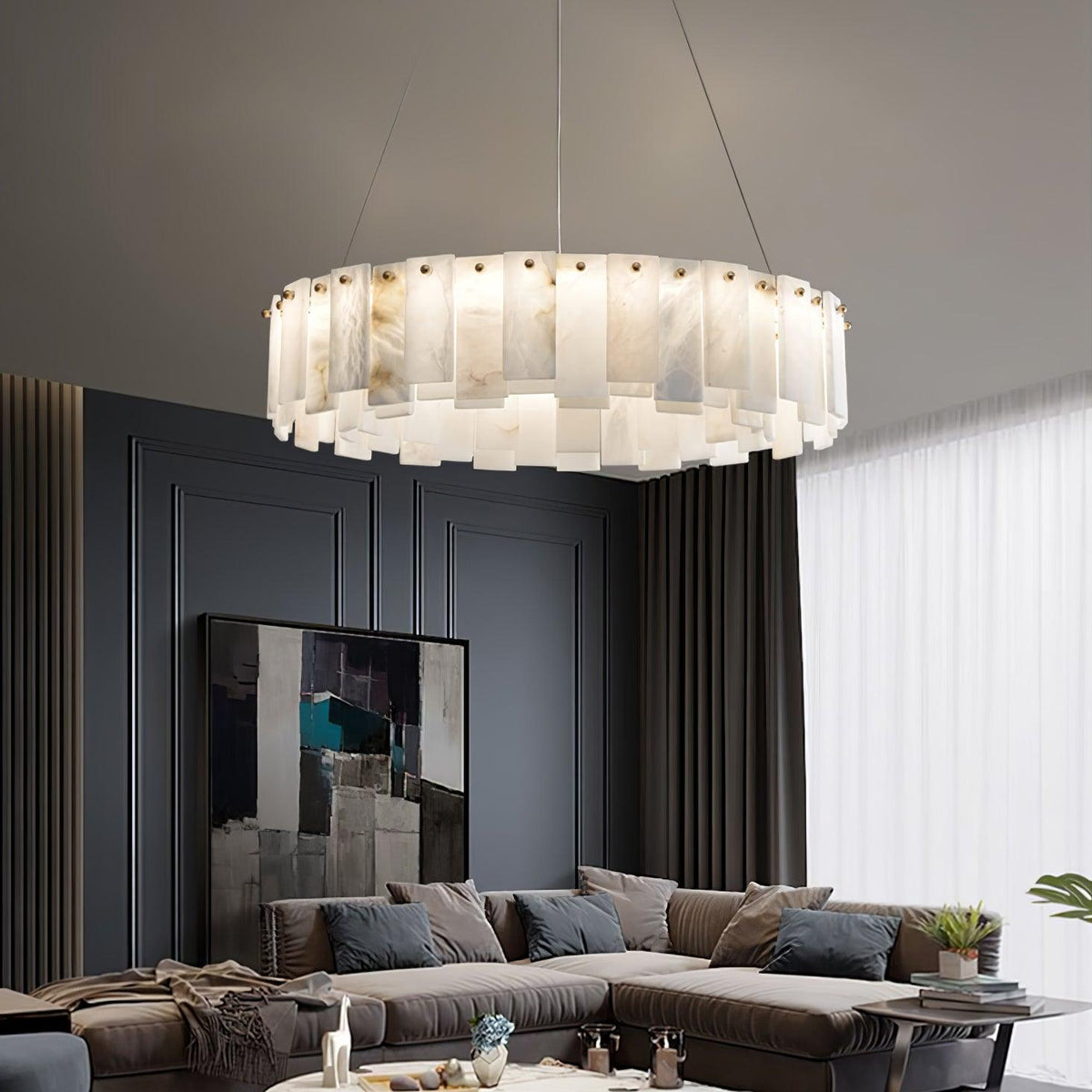 Oculus Brass Alabaster Tiered Chandelier