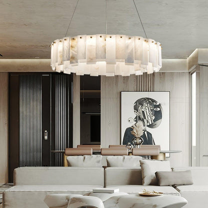 Oculus Brass Alabaster Tiered Chandelier