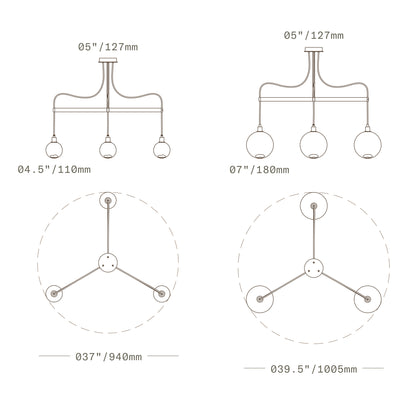 Opaline Drape Brass Trio Pendant