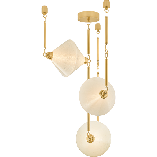 Orbital Seedy Glass Patina Brass Chandelier