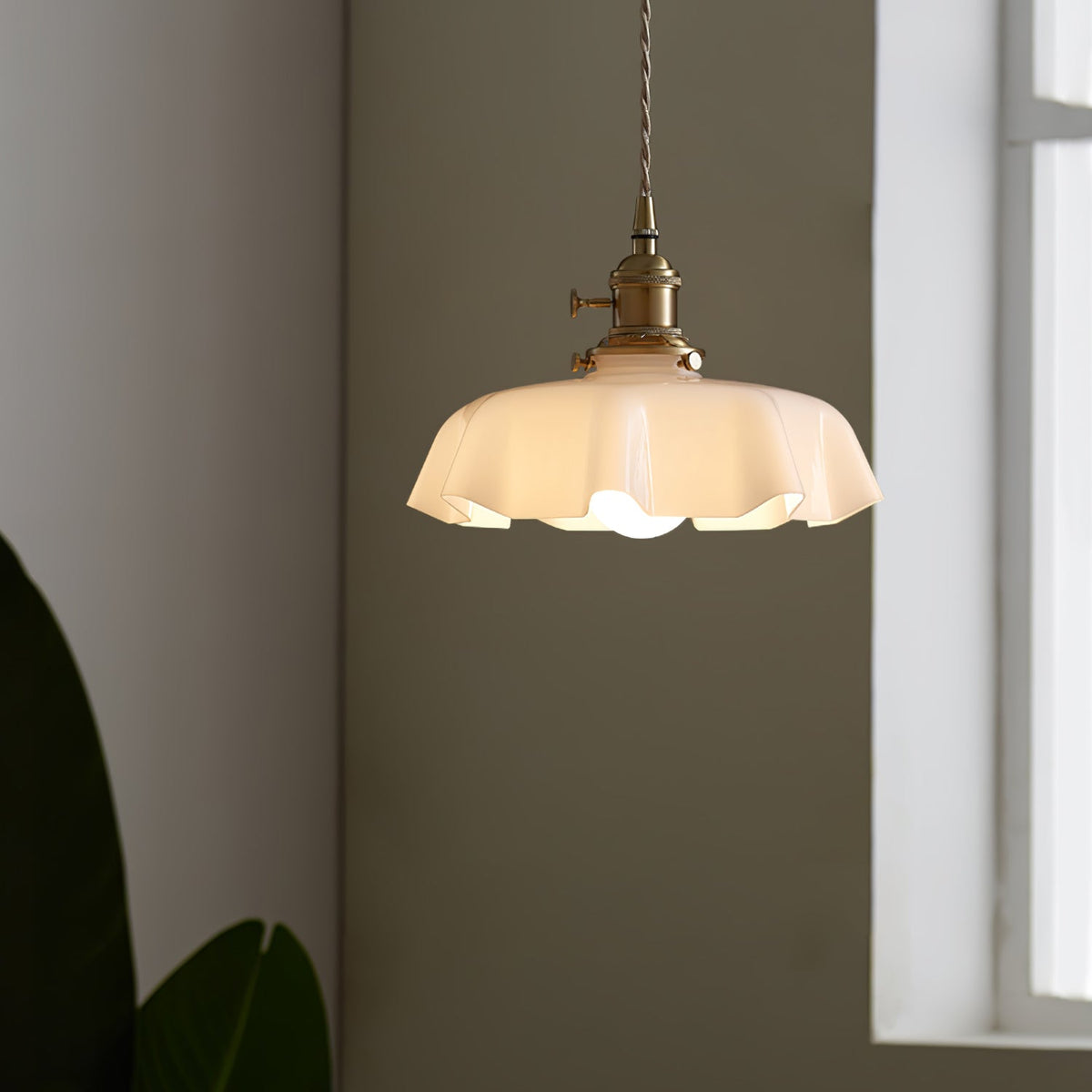 Pleated Bloom Brass Multi-Color Glass Pendant