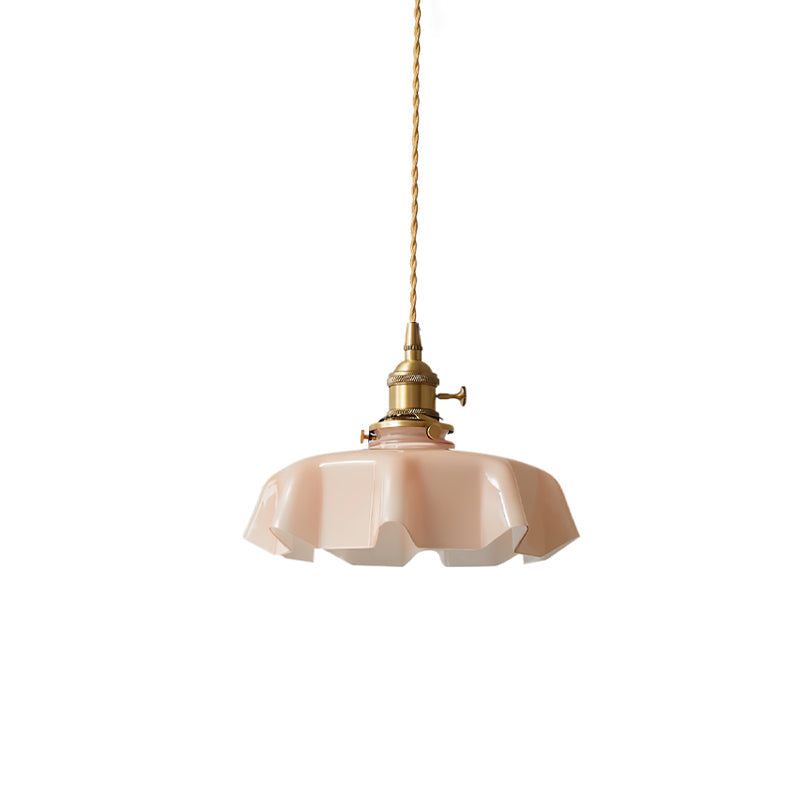 Pleated Bloom Brass Multi-Color Glass Pendant
